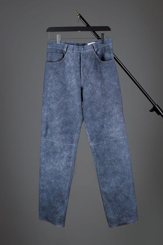 DENIM LEATHER TROUSERS